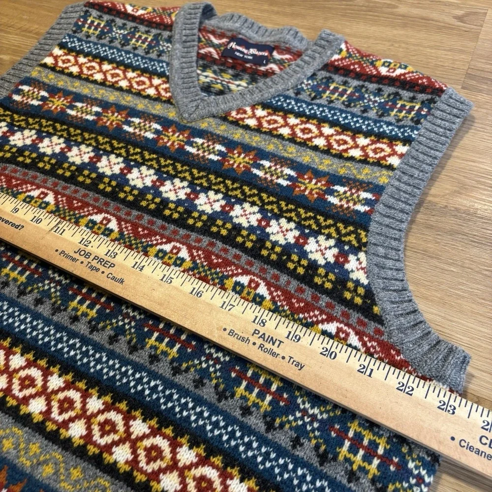 Rowing Blazers Fair Isle Knit Sweater Vest Sz L 100% Lambswool V-neck Preppy EUC